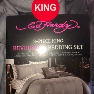 ❤️ Ed Hardy Gray 8-Piece King Reversible Bedding Set